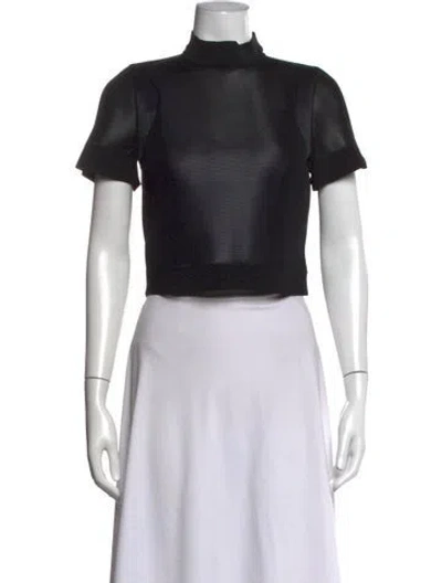 Pre-owned Halston Heritage Mock Neck Short Sleeve Top In Black