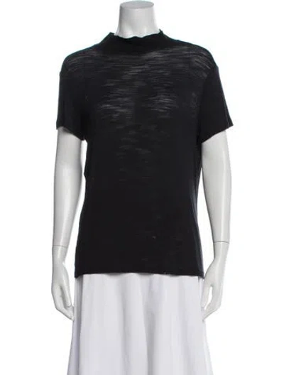 Pre-owned Halston Heritage Mock Neck Short Sleeve Top In Blue