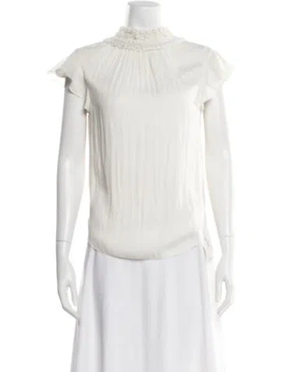Pre-owned Halston Heritage Mock Neck Short Sleeve Top In White