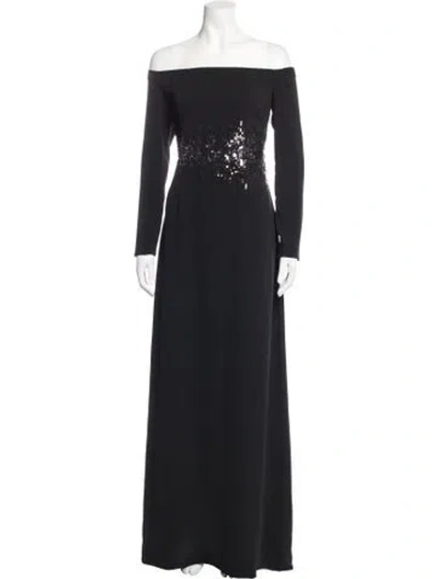 Pre-owned Halston Heritage Off-the-shoulder Long Dress In Black