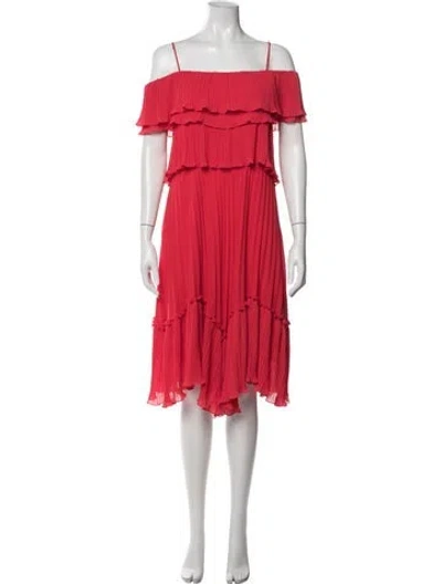 Pre-owned Halston Heritage Off-the-shoulder Midi Length Dress In Red