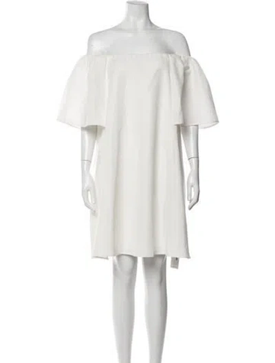 Pre-owned Halston Heritage Off-the-shoulder Mini Dress In Metallic/white