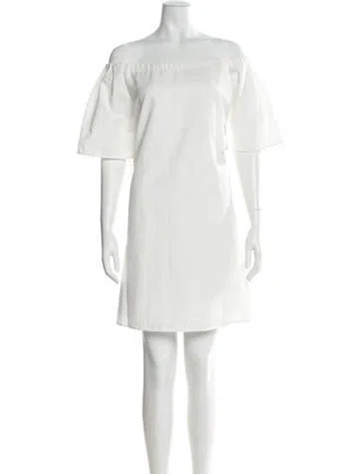 Pre-owned Halston Heritage Off-the-shoulder Mini Dress In Neutral
