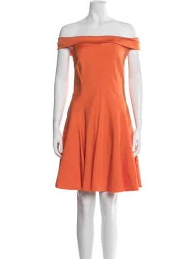 Pre-owned Halston Heritage Off-the-shoulder Mini Dress In Orange