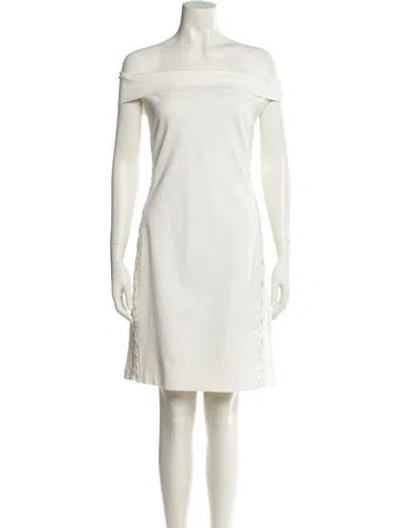 Pre-owned Halston Heritage Off-the-shoulder Mini Dress In White