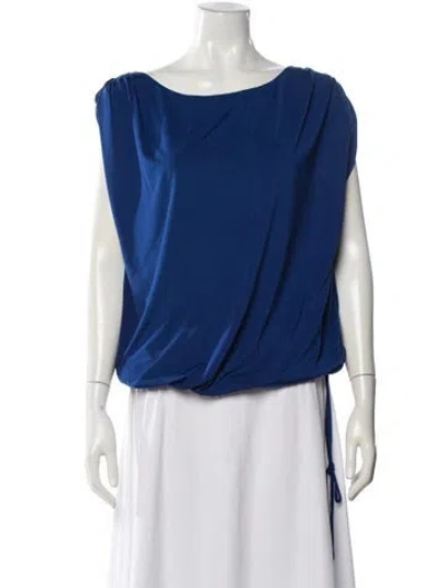 Pre-owned Halston Heritage Off-the-shoulder Sleeveless Blouse In Blue