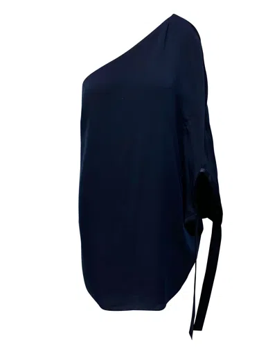 Halston Heritage One Shoulder Dress In Navy Blue Polyester