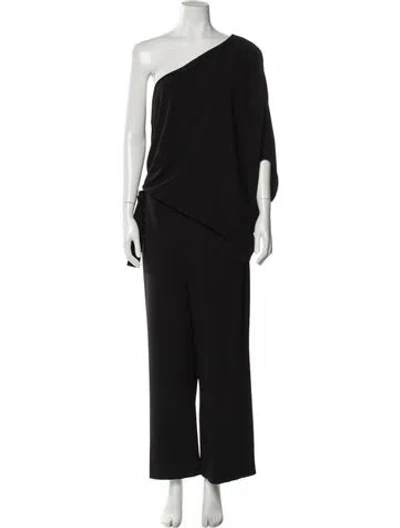 Pre-owned Halston Heritage One-shoulder Jumpsuit In Black