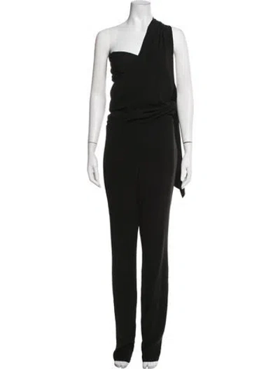 Pre-owned Halston Heritage One-shoulder Jumpsuit In Black