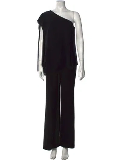 Pre-owned Halston Heritage One-shoulder Jumpsuit In Black