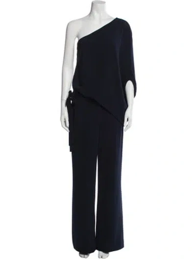 Pre-owned Halston Heritage One-shoulder Jumpsuit In Blue