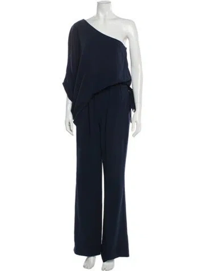 Pre-owned Halston Heritage One-shoulder Jumpsuit In Blue