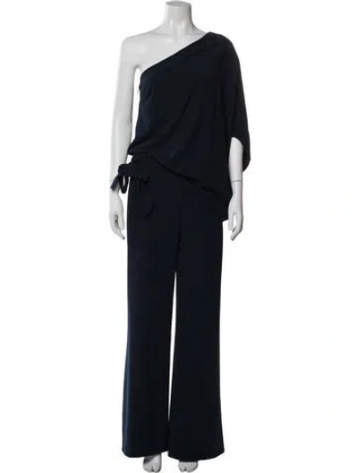 Pre-owned Halston Heritage One-shoulder Jumpsuit In Blue