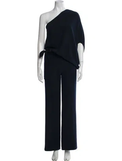 Pre-owned Halston Heritage One-shoulder Jumpsuit In Blue