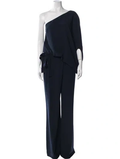 Pre-owned Halston Heritage One-shoulder Jumpsuit In Blue