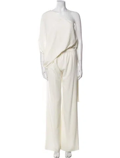 Pre-owned Halston Heritage One-shoulder Jumpsuit In Neutral