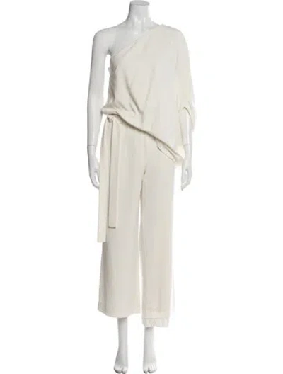 Pre-owned Halston Heritage One-shoulder Jumpsuit In Neutral