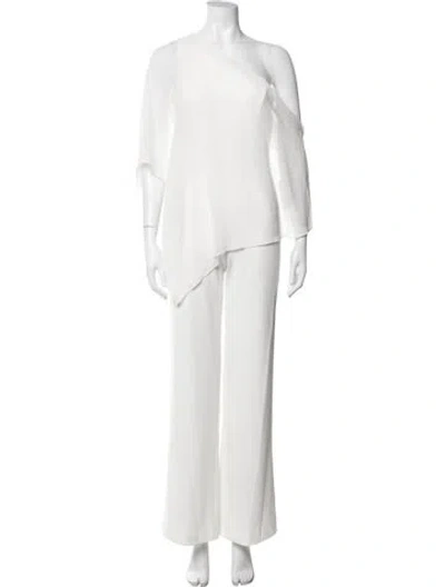 Pre-owned Halston Heritage One-shoulder Jumpsuit In Neutrals