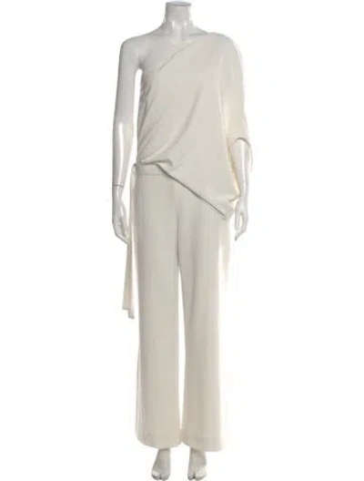 Pre-owned Halston Heritage One-shoulder Jumpsuit In White