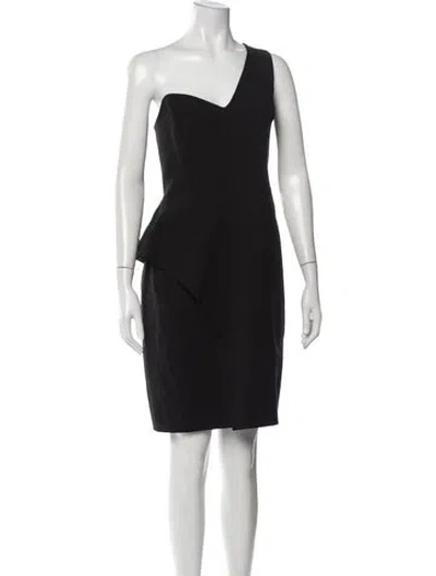 Pre-owned Halston Heritage One-shoulder Knee-length Dress In Black