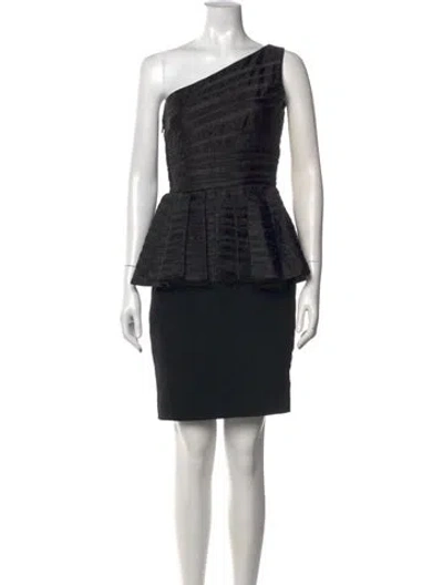 Pre-owned Halston Heritage One-shoulder Knee-length Dress In Black