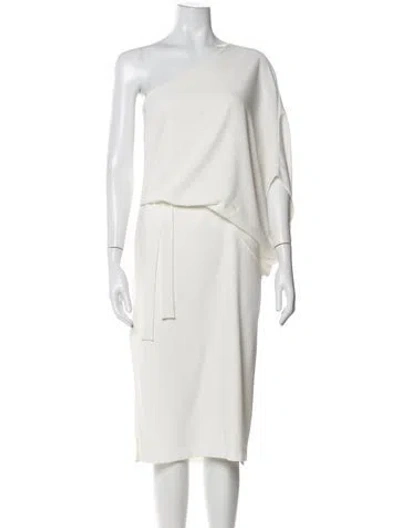 Pre-owned Halston Heritage One-shoulder Knee-length Dress In Neutrals