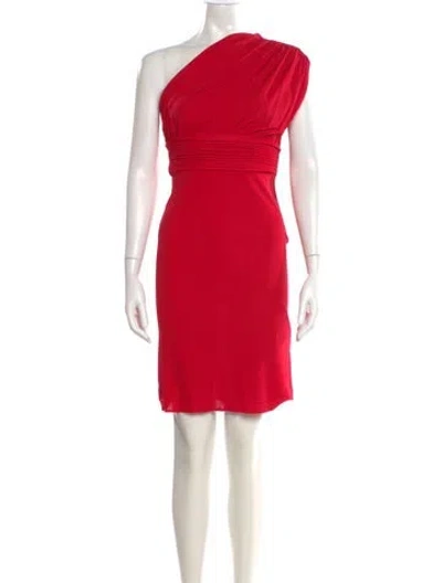 Pre-owned Halston Heritage One-shoulder Knee-length Dress In Red