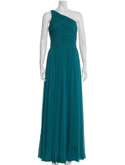 Pre-owned Halston Heritage One-shoulder Long Dress In Blue
