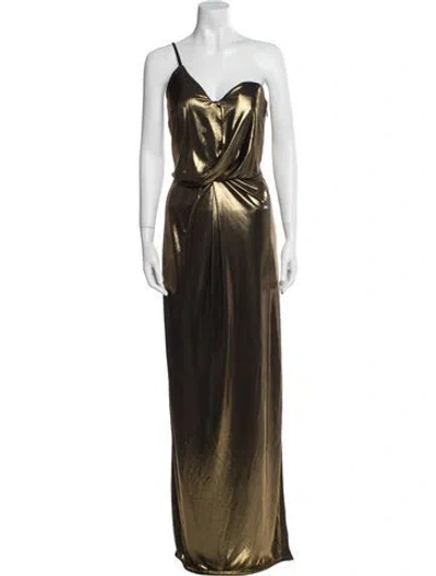Pre-owned Halston Heritage One-shoulder Long Dress In Gold