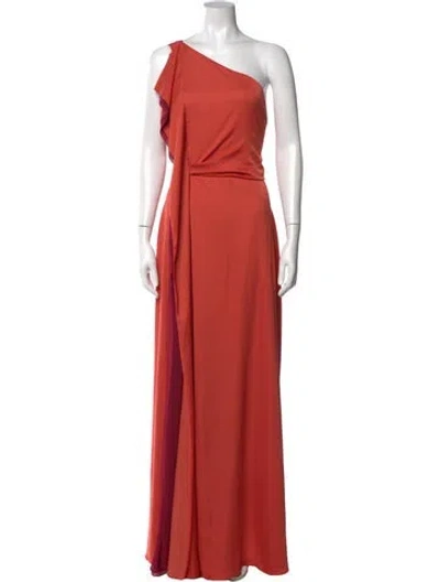 Pre-owned Halston Heritage One-shoulder Long Dress In Orange