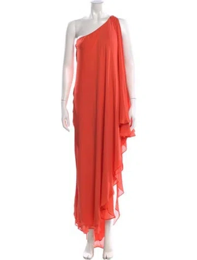 Pre-owned Halston Heritage One-shoulder Long Dress In Orange