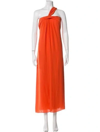 Pre-owned Halston Heritage One-shoulder Long Dress In Orange