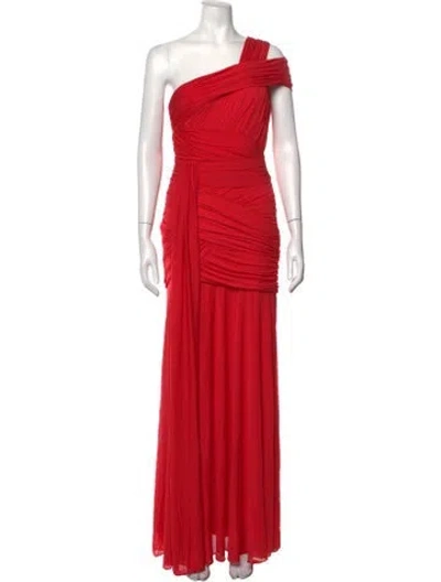 Pre-owned Halston Heritage One-shoulder Long Dress In Red