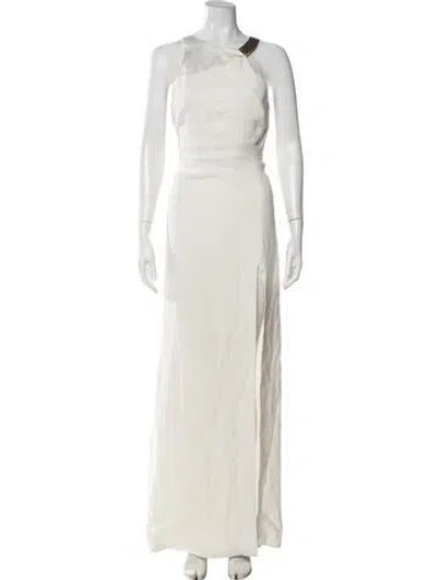Pre-owned Halston Heritage One-shoulder Long Dress In White