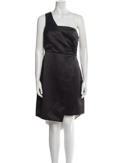 Pre-owned Halston Heritage One-shoulder Midi Length Dress In Black