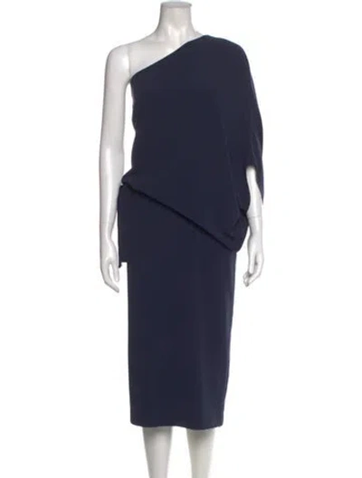 Pre-owned Halston Heritage One-shoulder Midi Length Dress In Blue