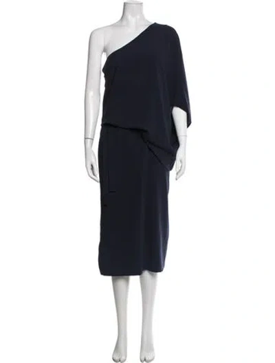 Pre-owned Halston Heritage One-shoulder Midi Length Dress In Blue