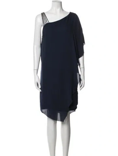 Pre-owned Halston Heritage One-shoulder Midi Length Dress In Blue