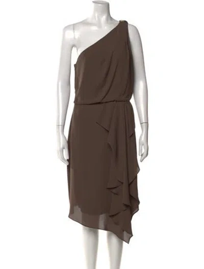 Pre-owned Halston Heritage One-shoulder Midi Length Dress In Brown