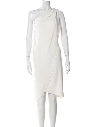 Pre-owned Halston Heritage One-shoulder Midi Length Dress In White