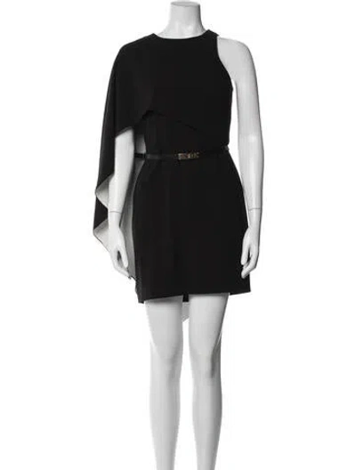 Pre-owned Halston Heritage One-shoulder Mini Dress In Black/blue
