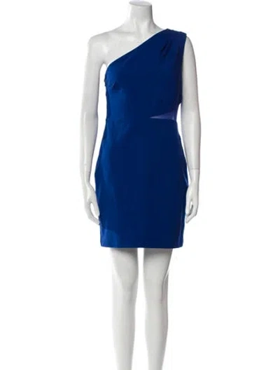Pre-owned Halston Heritage One-shoulder Mini Dress In Blue