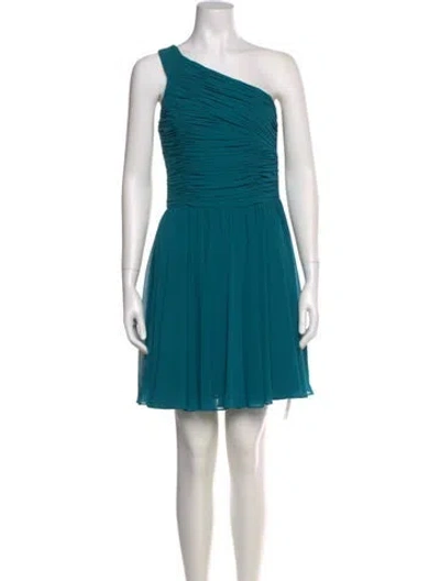 Pre-owned Halston Heritage One-shoulder Mini Dress In Blue