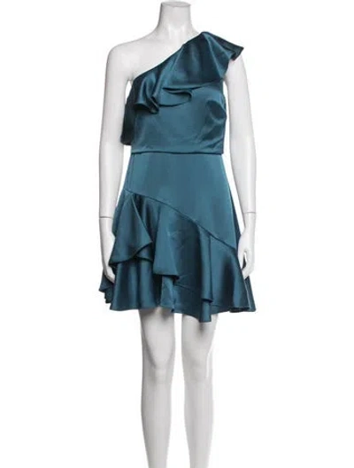 Pre-owned Halston Heritage One-shoulder Mini Dress In Blue