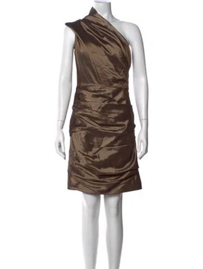 Pre-owned Halston Heritage One-shoulder Mini Dress In Brown