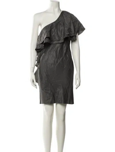 Pre-owned Halston Heritage One-shoulder Mini Dress In Gray