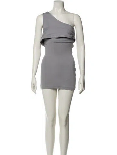 Pre-owned Halston Heritage One-shoulder Mini Dress In Gray