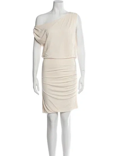 Pre-owned Halston Heritage One-shoulder Mini Dress In Neutral