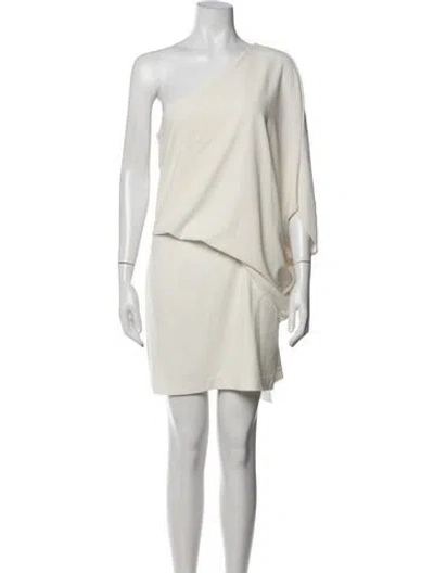 Pre-owned Halston Heritage One-shoulder Mini Dress In Neutrals