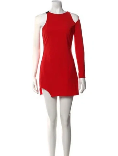 Pre-owned Halston Heritage One-shoulder Mini Dress In Red